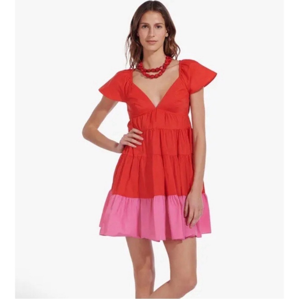 Staud Corsica Mini Dress in Pink & Red Size Small NWT